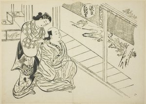 Het Hanachirusato-hoofdstuk uit "Het verhaal van Genji", uit een serie Genji-parodieën