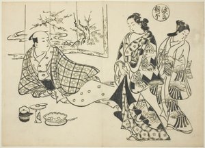 Het Kiritsubo-hoofdstuk uit "Het Verhaal van Genji" (Genji Kiritsubo), uit een serie Genji-parodieën door Okumura Masanobu