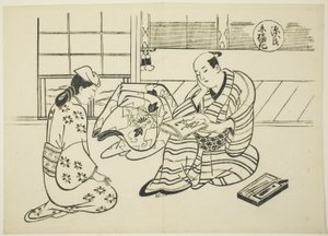 Het Suetsumuhana-hoofdstuk uit "Het verhaal van Genji" (Genji Suetsumuhana), uit een serie Genji-parodieën