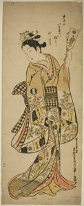 Yaoya Oshichi met een battledore paddle door Okumura Masanobu