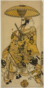 De Acteurs Nakamura Takesaburo als Shikishi Naishinno en Tsuruya Nanboku als Gengoro in het stuk "Tategami Teika Kazura," uitgevoerd in het Ichimura Theater in de elfde maand, 1719