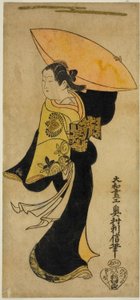 De acteur Fujimura Handayu II als Nowake no Mae in het stuk 