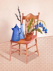 Blauwe stoel in stillevenstijl door Olga Skomorokhova