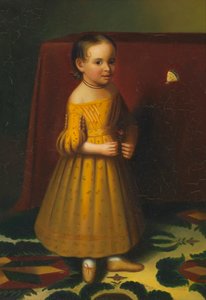 Portret van een jong meisje met roos en vlinder, ca. 1838 door Oliver Tarbell Eddy