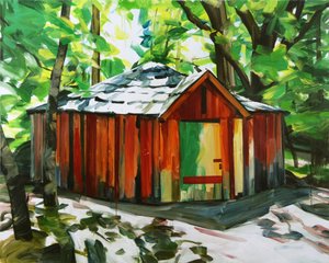 Het huis in het bos, 2014 (acryl op doek) door Olivier Morel