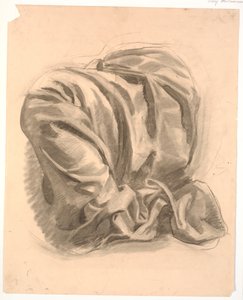 Studie van draperie, rustend over een been