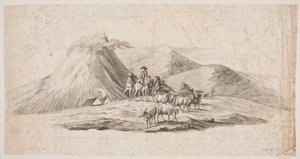 IJslands landschap met schapen en ruiters