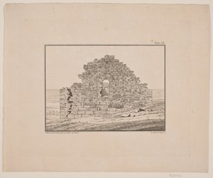 Kerkruïne in Groenland. Illustratie voor W.A. Graah. Onderzoekstocht naar de oostkust van Groenland