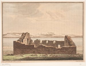 Kerkruïne in Groenland. Illustratie bij W.A. Graah. Onderzoekstocht naar de oostkust van Groenland door Oluf Olufsen Bagge