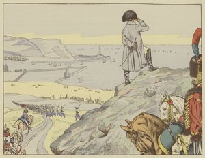 In het kamp van Boulogne, keek Napoleon voortdurend over het Kanaal naar Engeland, september 1803 door Onfray de Breville Job