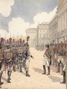 Napoleon benaderd door een nerveuze luitenant tijdens een parade in Schoenbrunn