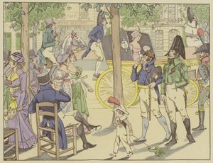 Napoleon stelt de orde van het Legioen van Eer in. Parijzenaars imiteren het lint door rode anjers te dragen, 19 mei 1802 door Onfray de Breville Job