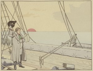 Napoleon aan boord van HMS Bellerophon na zich te hebben overgegeven aan de Britten, 15 juli 1815 door Onfray de Breville Job