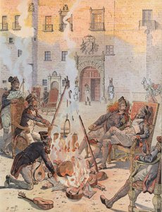 Napoleon ziet enkele van zijn troepen ontspannen in Burgos