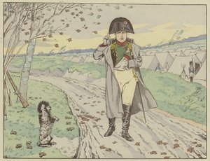 De soldaten van de Oude Garde trainden hun honden om de keizer te groeten, die hun groeten beantwoordde, 1805 door Onfray de Breville Job