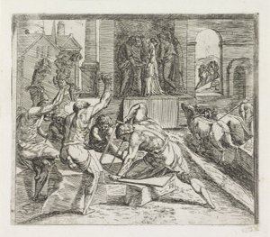 Salomo bouwt de tempel in Jerusalem door Orazio Borgianni