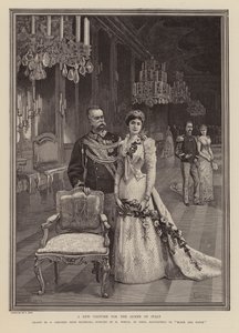 Nieuwe jurk voor Margherita van Savoye, Koningin van Italië (gravure) door Oreste Cortazzo