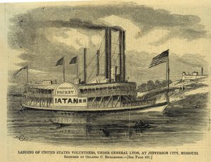 Landing van Amerikaanse vrijwilligers, onder generaal Lyon, in Jefferson City, Missouri door Orlando C. Richardson