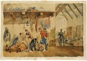 [Kazerne] Ziekenhuis Scutari, scène met verpleegsters en soldaten van het Highland Regiment, 1854-56