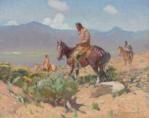 Indianen te Paard (Zomerjacht) door Oscar Edward Berninghaus