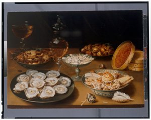 Stilleven van oesters op een tinnen bord