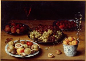 Stilleven van fruit en glas