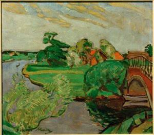 Rivierlandschap met brug