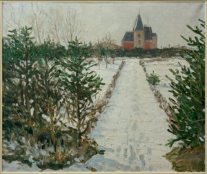 Sneeuwlandschap met kasteel / kerk