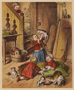 Kleine kittens (kleur litho) door Oskar Pletsch