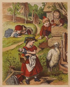 Meneer Ooievaar (kleur litho) door Oskar Pletsch