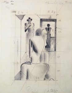 Figuren in een kamer, door Oskar Schlemmer, potlood op papier. Duitsland, 20e eeuw door Oskar Schlemmer