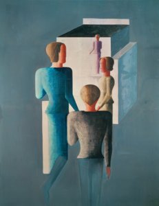 Vier figuren en kubus
