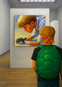 Schilderij van een nieuwsgierige jongensschildpad door Osvaldo Russo