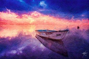 Rustige weerspiegeling van een boot bij zonsondergang door Osvaldo Russo