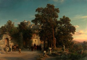 Avond door Oswald Achenbach