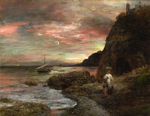 Avondzon bij Posillipo door Oswald Achenbach