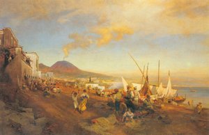 Duits: Op het strand in Napels door Oswald Achenbach