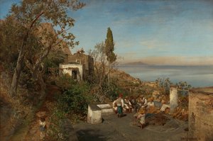 Uitzicht over de baai van Napels door Oswald Achenbach