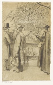 Personen voor een boekenkraam op een kade in Parijs door Oswald Heidbrinck