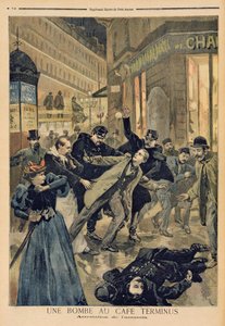 Een bom in het Café Terminus, de arrestatie van de moordenaar, illustratie uit 