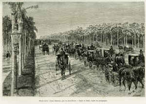 Buenos Aires, Sarmiento Avenue, Drie Februari Park. Gravure door Tofani, ter illustratie van het verhaal 