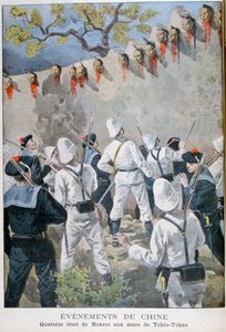 Veertien hoofden van boksers op de muren van Tchio-Tchao, China