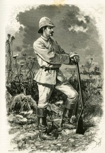 Portret van Dr. Emile Holub, in een ontdekkingskostuum, gravure door Tofani, ter illustratie van het verhaal 