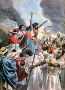 De koninklijke prinsessen prediken de heilige oorlog in Madagaskar, 1894 door Oswaldo Tofani