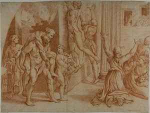 Brand in de Borgo (recto); Lichte schets van de brand in de Borgo (verso) door Ottaviano Dandini