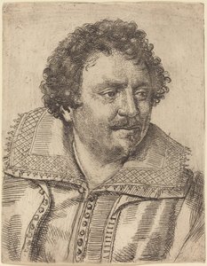 Een man met een snor en sik, naar rechts gericht door Ottavio Leoni