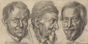 Drie portretten mogelijk voorstellend Camillo Graffico, Ercole Pedemonte en Antoni..., ca. 1620-30 door Ottavio Mario Leoni