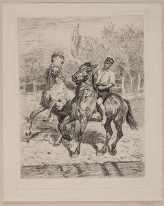 De paarden worden gedrenkt door Otto Bache