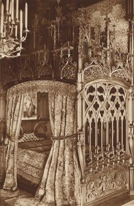 Beiers koningskasteel Neuschwanstein, gotisch bed van de slaapkamer door Otto Ballerstedt