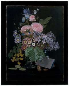 Een stilleven van bloemen in een glazen vaas door Otto Didrik Ottesen